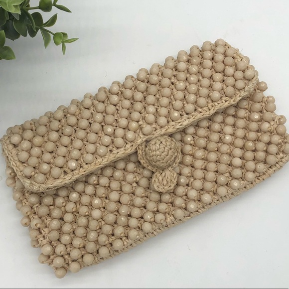 Handbags - BOHEMIAN NWOT Macrame Beading Cream Colored Clutch